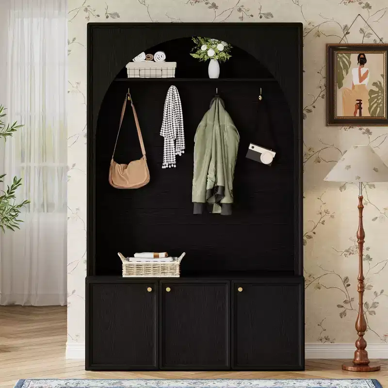All-in-1 Hall Tree Mudroom Coat Rack Organizer Entryway Storage Bench Shoe Cabinet with Hooks & Adjustable Shelves - ModernLuxe