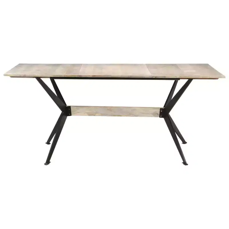 Dining Table Natural Solid Mango Wood, Powder-Coated Steel - White