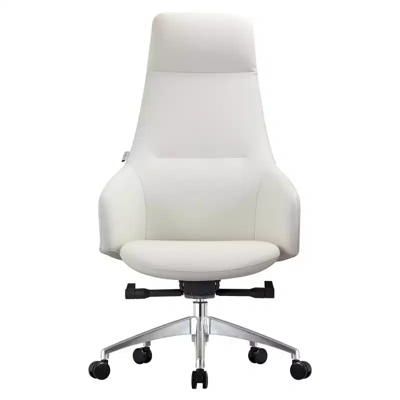 LeisureMod Celeste High-Back Leather Office Chair with Headrest - Modern Iron Frame Swivel & Tilt Executive Desk Chair