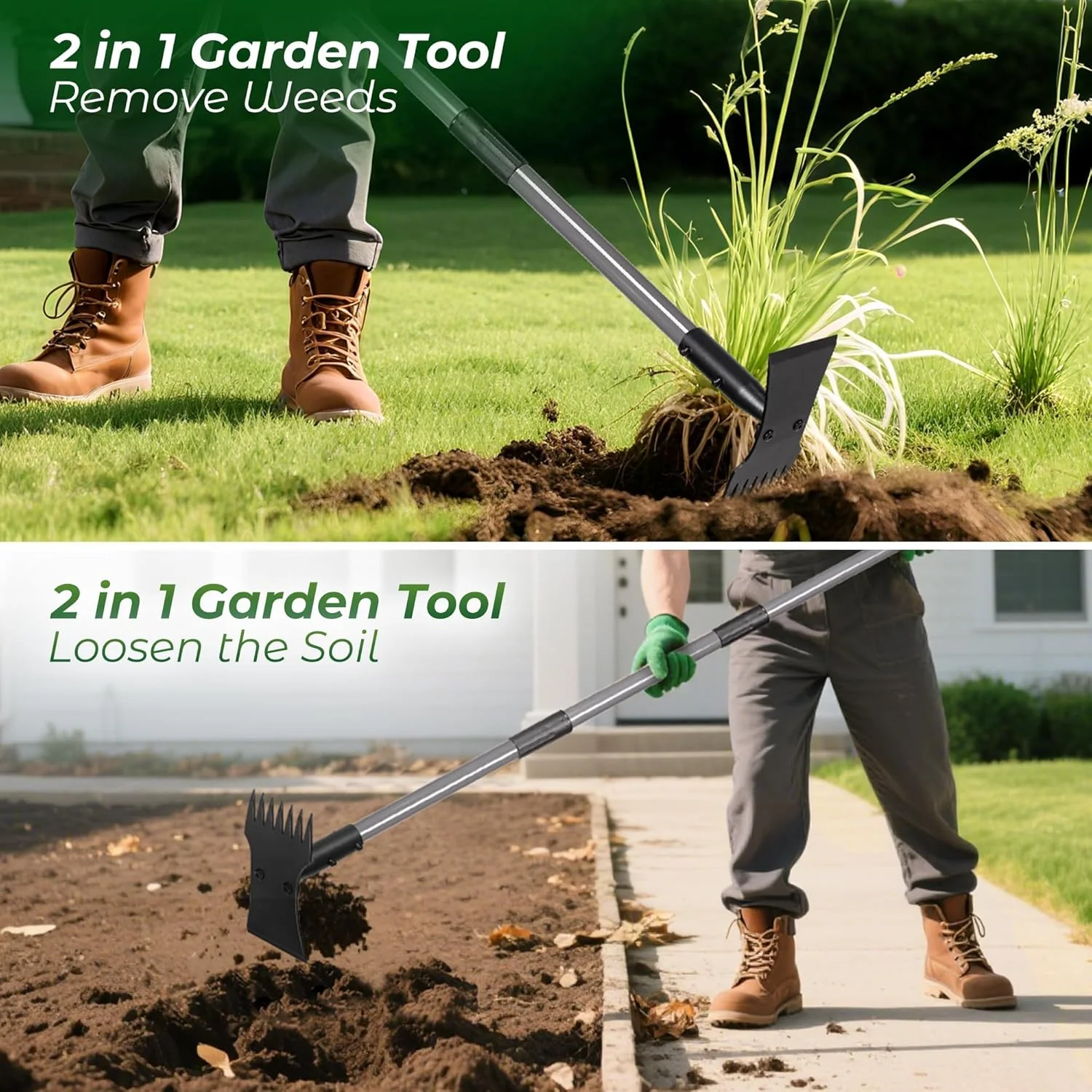 2-in-1 Weed Puller Tool and Garden Hoe with Long Handle Weed Rake