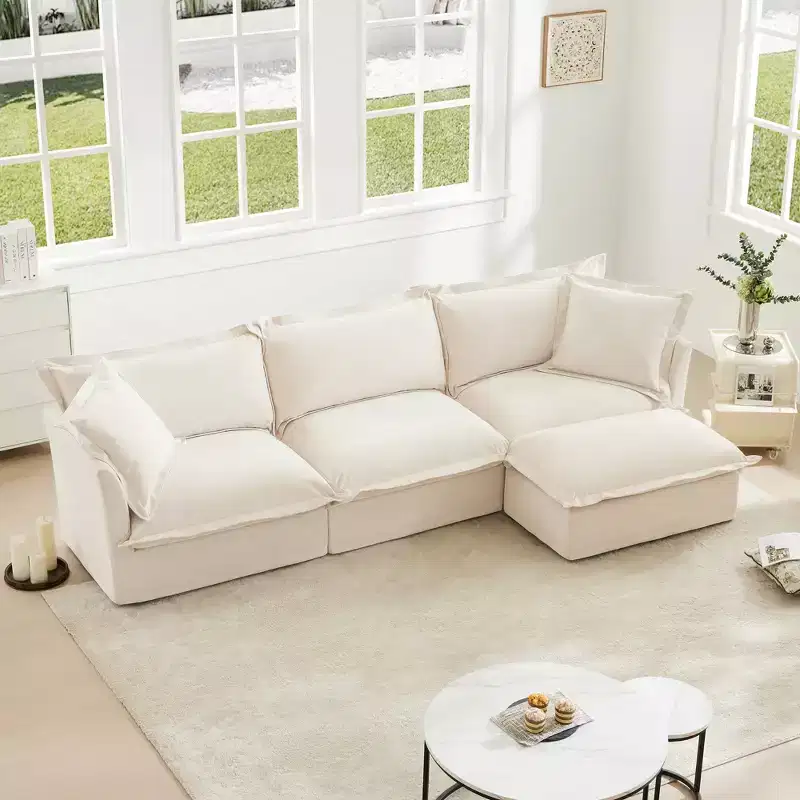 Comfy L-Shaped Sectional Sofa, Oversized Cloud Couch with Convertible Ottoman for Living Room