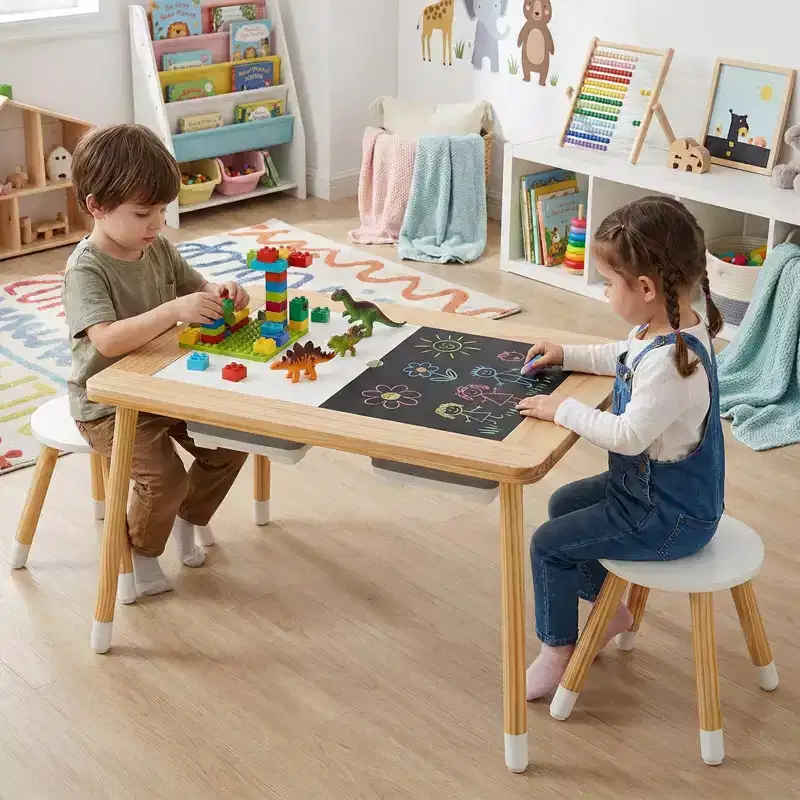 Costway Sensory Table with 2 Stools, Detachable Double-Sided Tabletops & 2 Storage Bins