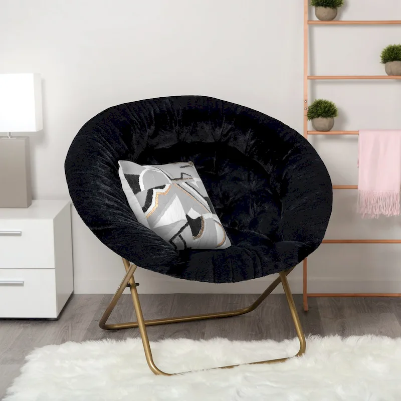 Black/Navy Blue/Grey/Pink/Blue/White/Red Faux Fur Saucer Chair, Foldable, 1-Person