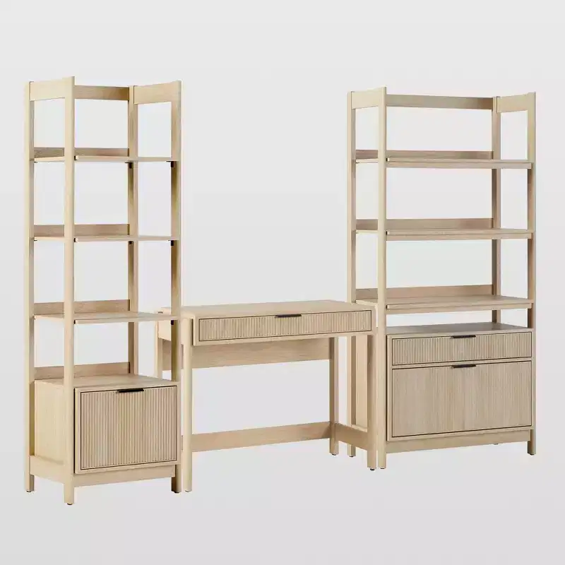 Saracina Home 3pc Transitional Desk with 1 Narrow Bookcase and 1 Wide Bookcase
