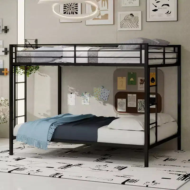 Queen/Full Robust Metal Bunk Bed with Ladders & Full-Length Guardrai,Contemporary Bed Frame for Bedroom,Apartments