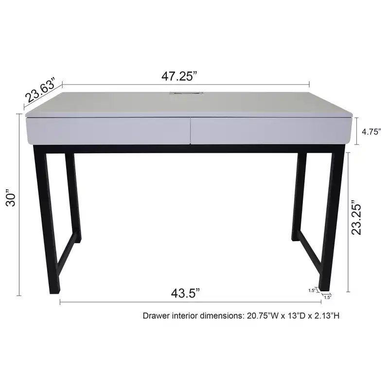 eHemco Office Desk with 2 Drawers in Light Gray Top and Metal Frame Base in Black