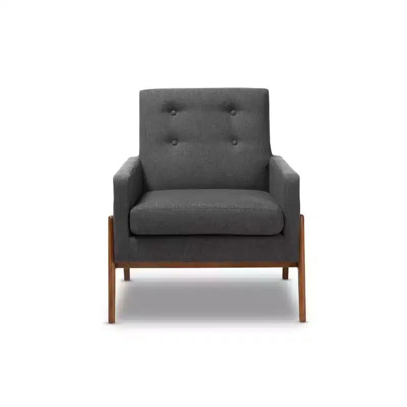 Perris Fabric Upholstered Walnut Wood Lounge Chair