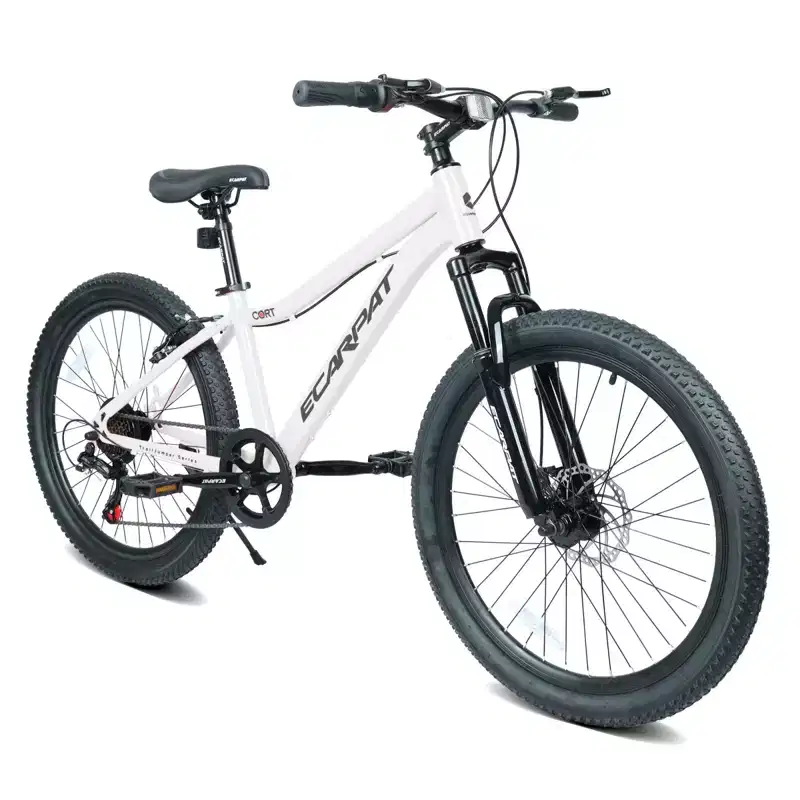 NAYSAYE 24 Inch Youth Mountain Bike with 7 Speeds Front Suspension Disc Brakes for Boys Girls Outdoor Cycling, White, 51.5*8*26.37