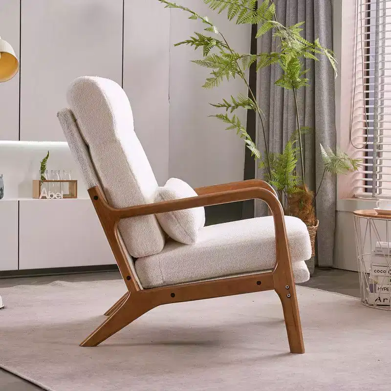 High Back Solid Wood Armrest Backrest Iron Frame Linen Indoor Leisure Chair