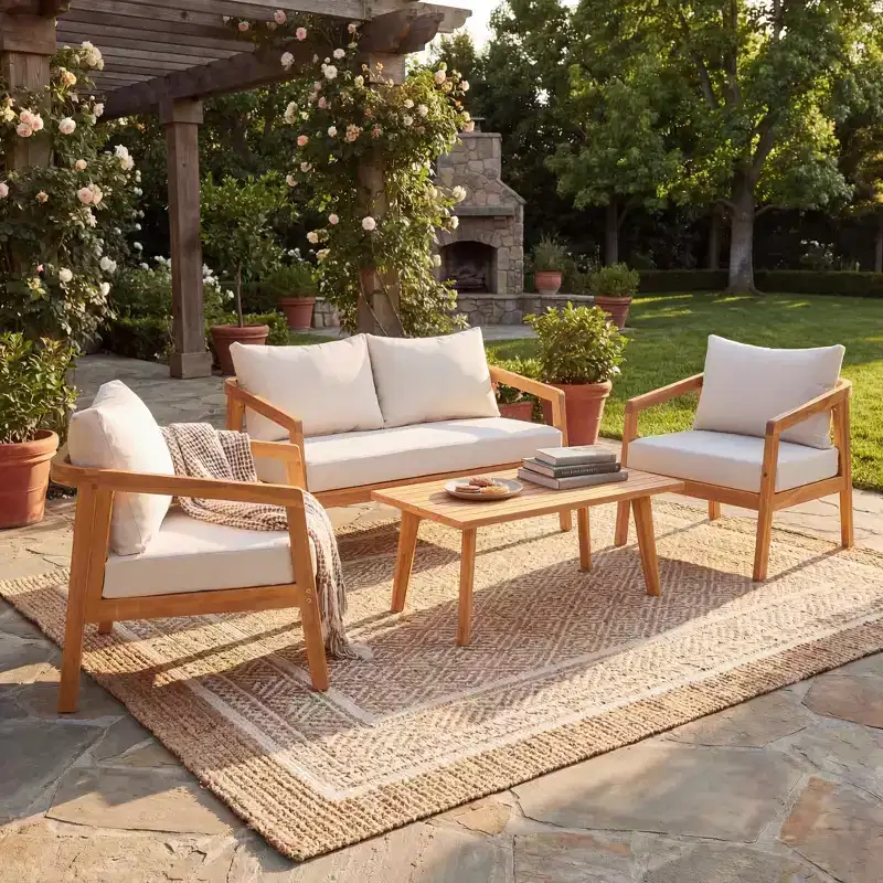 Christopher Knight Home Huoni Modern 4 Piece Acacia Outdoor Seating Set with Slatted Table