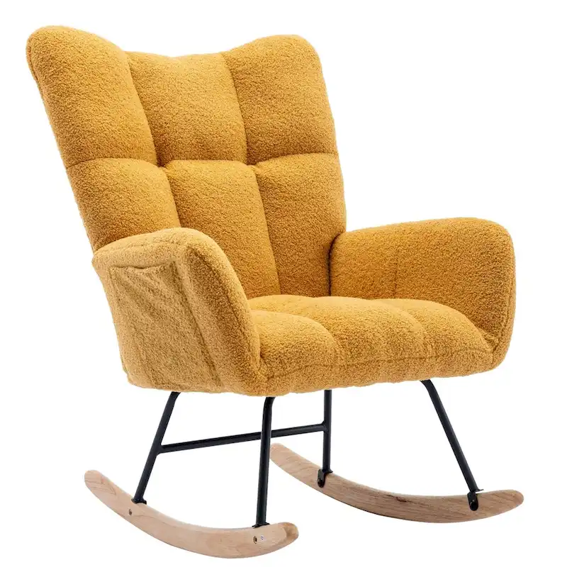 Rocking Chair Upholstered Glider Rocker Rocking Accent Chair Padded Seat with High Backrest Armchair