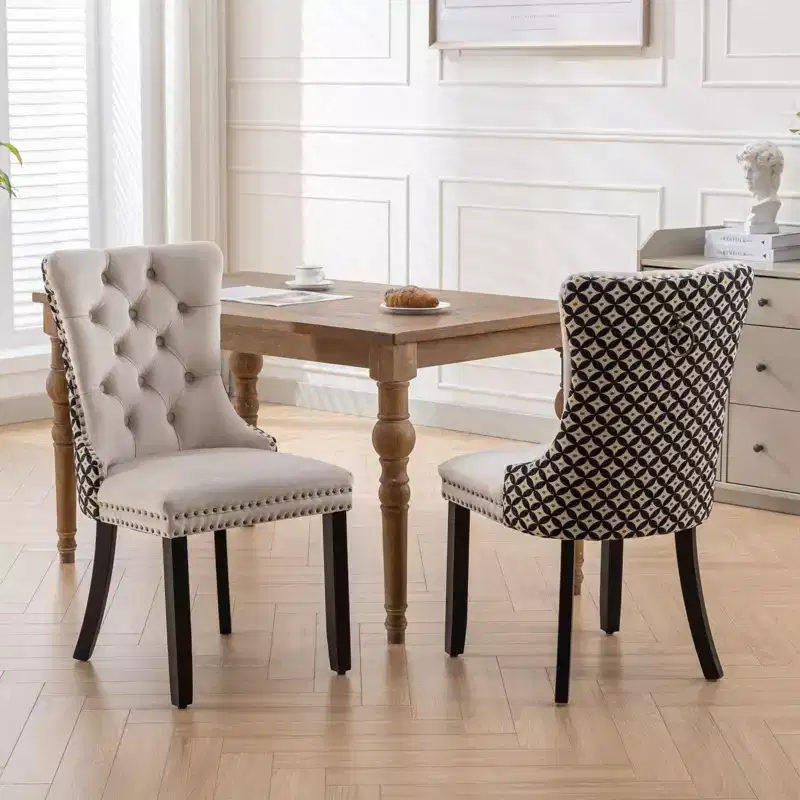 2-piece set Black Classic Velvet Dining Chairs Tufted Solid Wood Contemporary Velvet Upholstered Dining Chair with Wood Legs Nailhead
