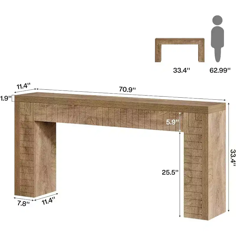 Lantine 70.9-Inch Extra Long Console Table for Entryway, Narrow Sofa Table Behind Couch, Suitable for Hallway, Foyer, Living Room,Brown