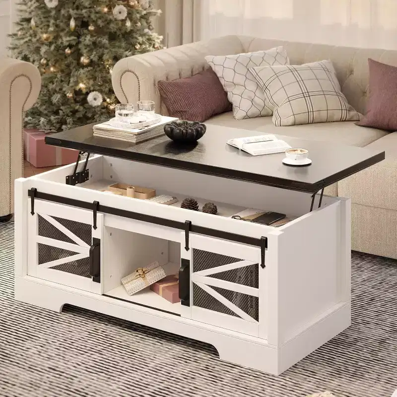 47.2'' Lift Top Coffee Table with Storage, Drawers & Adjustable Shelves - Rustic Farmhouse Lift-Top Center Table for Living Room