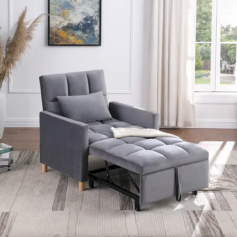 3-in-1 Convertible Sleeper Sofa Lounge Chair Bed, Black
