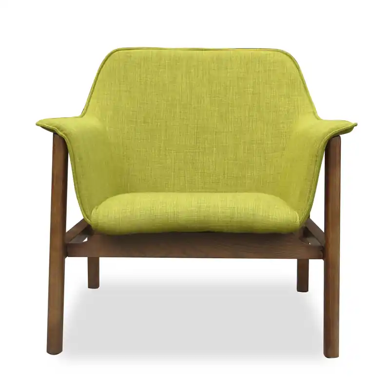 Miller Linen Weave Accent Chair - Green & Walnut