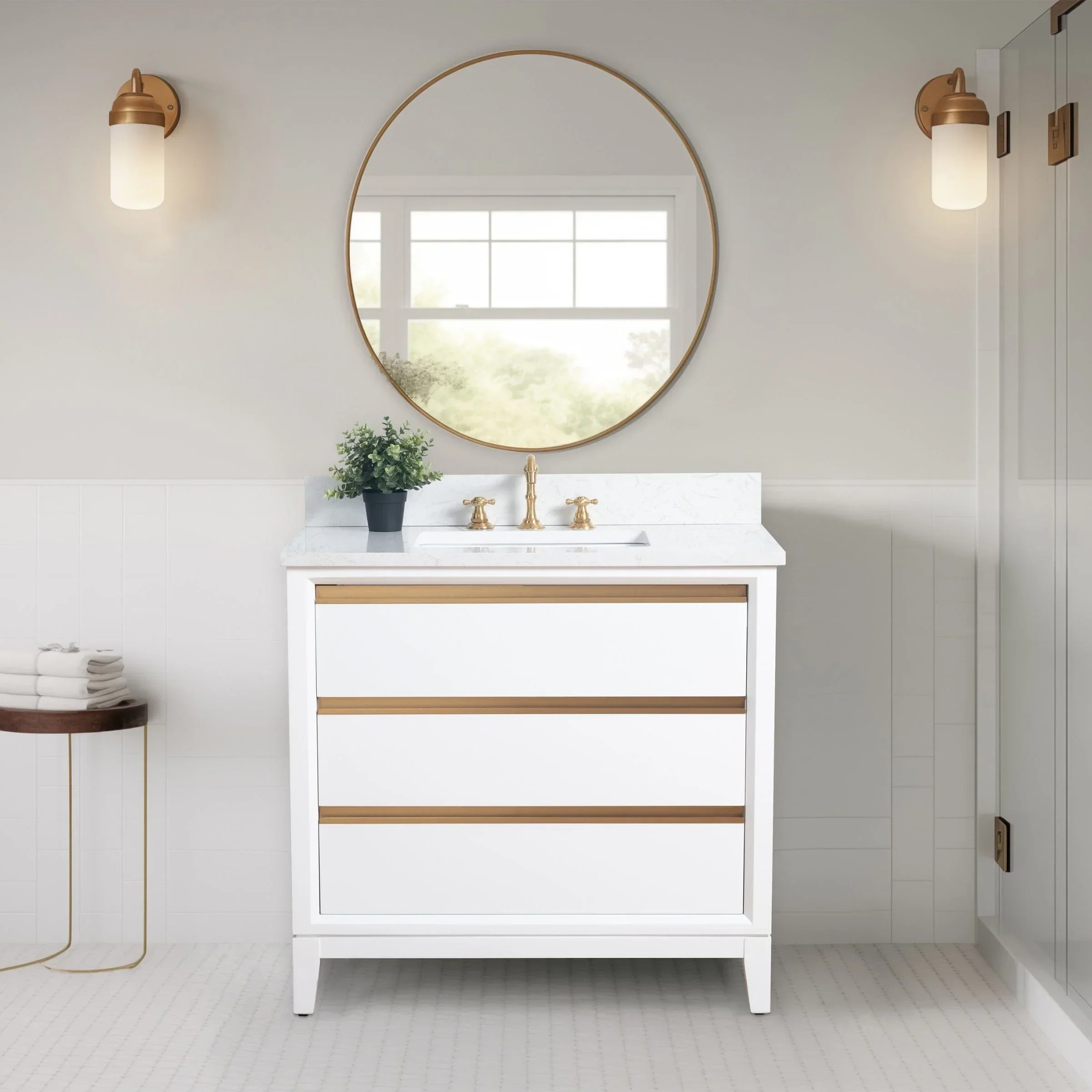Vanity Art Bathroom Vanity with Ceramic Sink and Engineered Marble Top