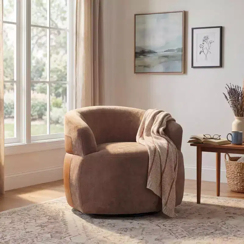 Christopher Knight Home Suroi Modern Swivel Accent Chair with Wood Frame and Metal Legs