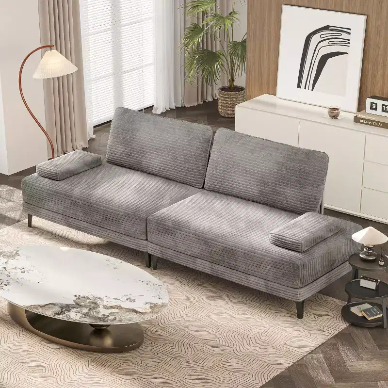 ATJafurn Sectional Sofa Couch 116 Inch Oversized Grey Corduroy 4 Seater Modern Modular Armless Sleeper with Removable Pillows For Living Room