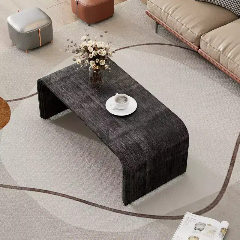 Coffee Table with Curved Art Deco Design for Living Room or Dining Room Antique Black
