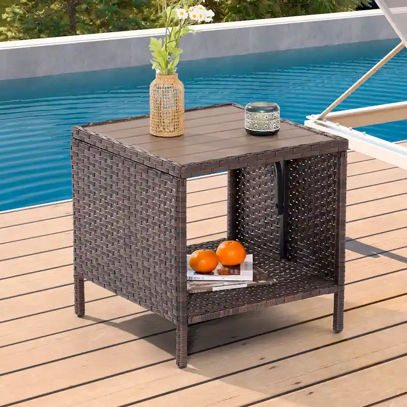 BONOSUKI Patio 7Pcs Furniture Conversation Brown Rattan 2 Side Tables