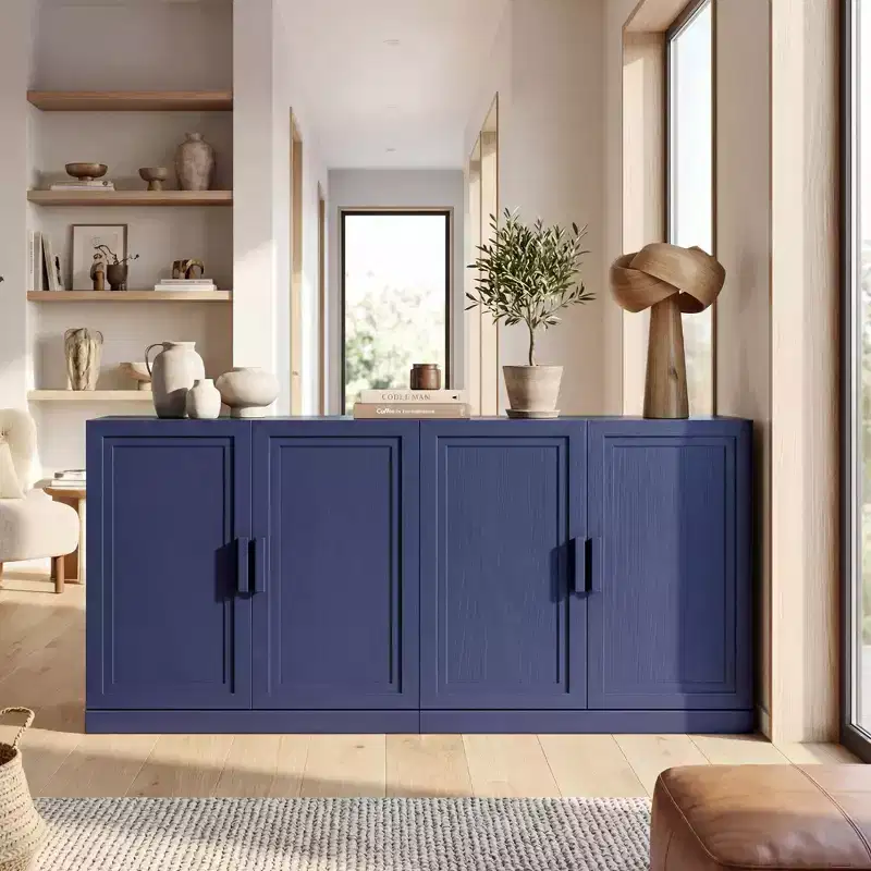 62W Sideboard Buffet Cabinet Freestanding Kitchen Storage Cabinet with 4 Doors & Adjustable Shelves