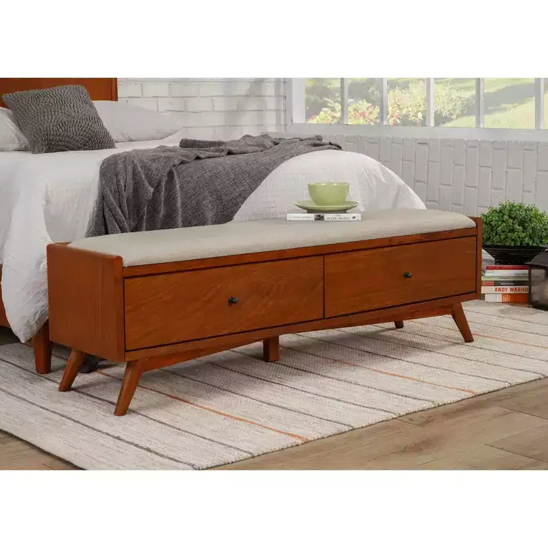 Mid-Century Modern Bench, Chestnut