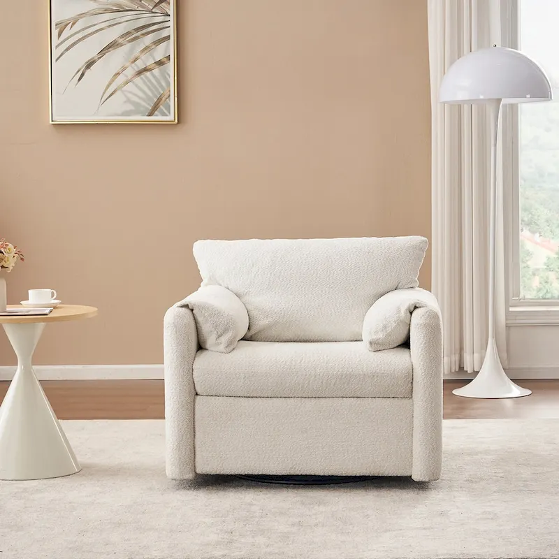 Swivel Accent Chair Single Seater - 360 Rotating Lounge Chair with Chenille Fabric & High-Resilience Cushion