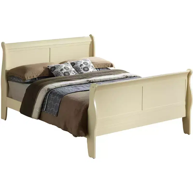 Louis Philippe King Sleigh Wood Bed | High Footboard | 450 lb Capacity