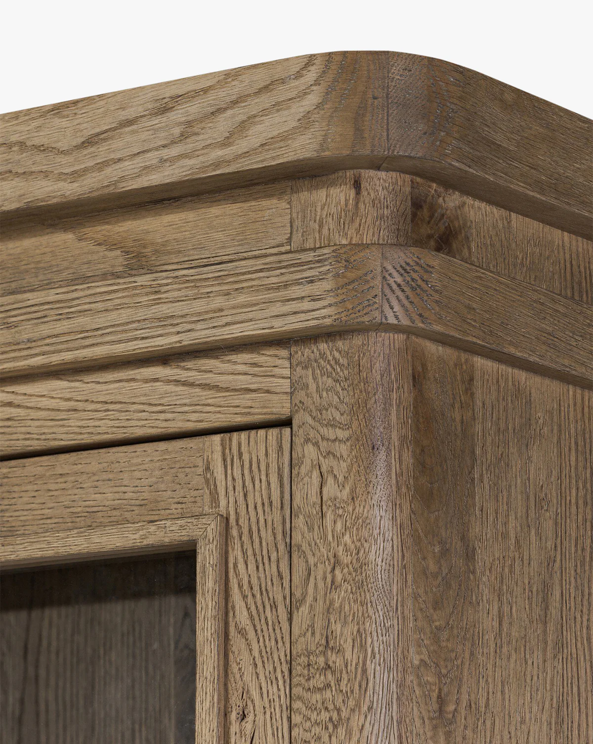 Classic Honey Oak Cabinet with Framed Glass Doors & Generous Drawers for Living Room