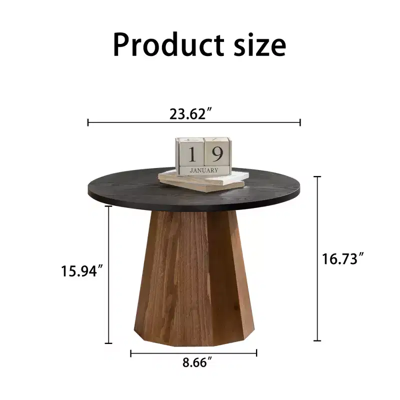 Round Coffee Table with Real Bark Pattern Veneer and Sturdy Pedestal Base