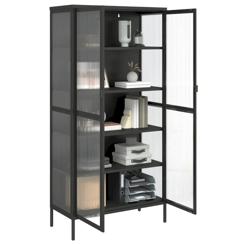 vidaXL Highboard Black 33.5x15.7x70.9 Glass and Steel