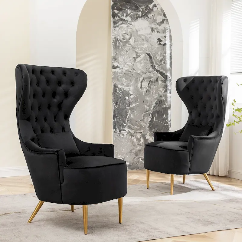 Tufted High Wingback Accent Chairs Velvet Armchairs, Set of 2