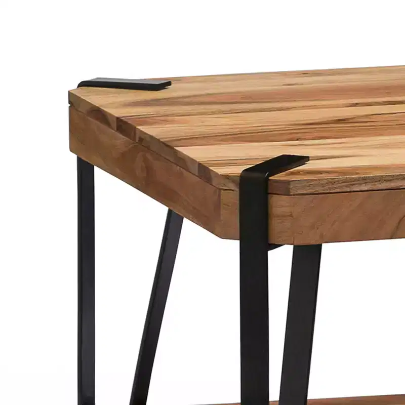 28" Natural Brown Live Edge Solid Wood Cube Coffee Table Metal And Wood: Acacia Top, 4-Leg Base