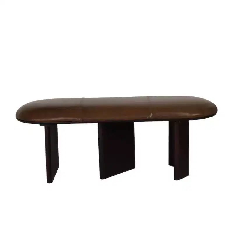 48 inch Brown Genuine Leather and Solid Wood Upholstered Bench