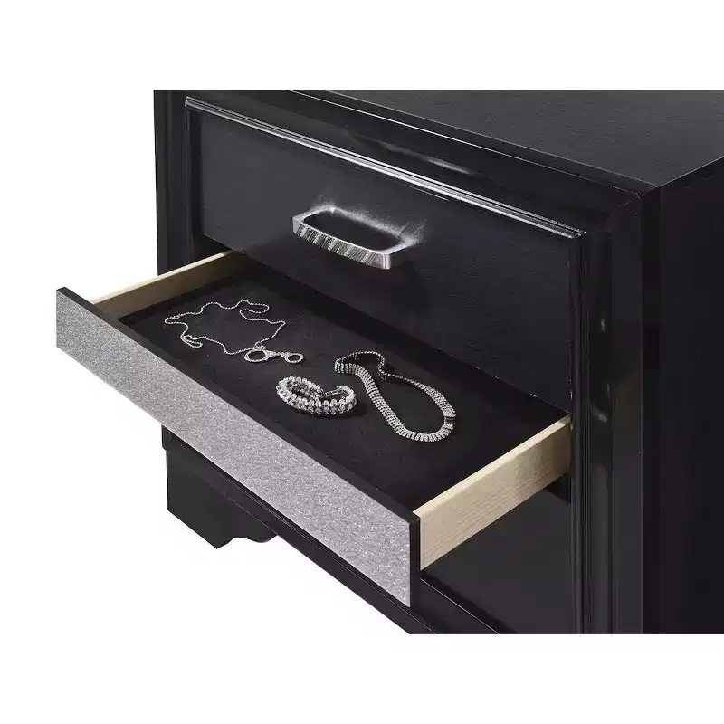 Black / White 2-Drawer Nightstand with Rhinestone Pulls, for 1