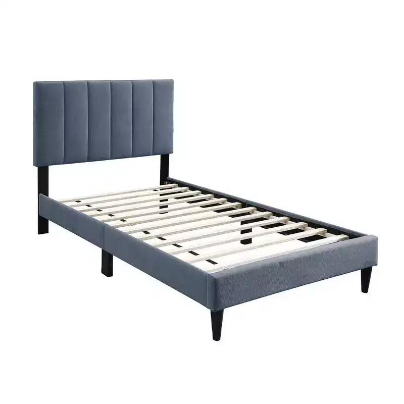Royal Hampton Full Bed, Soft Channel Tufted Charcoal Gray Linen Upholstery