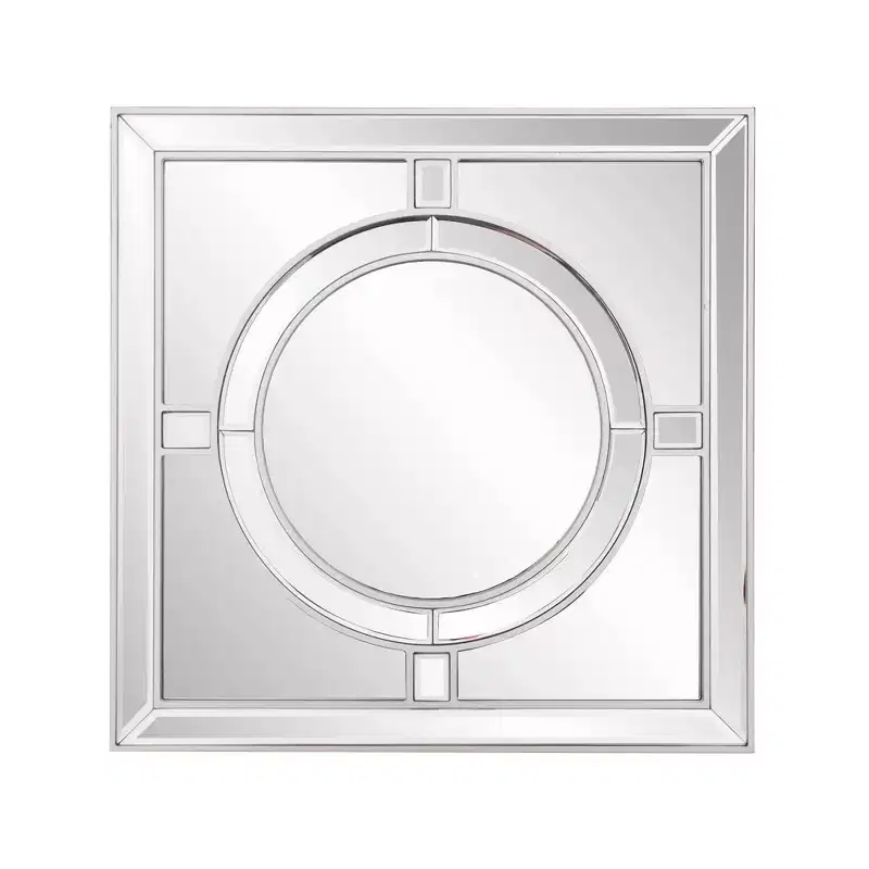 20"x20" Square Wall Mirror: Champagne Silver Leaf Trim, Art Deco Style, Wall Mount