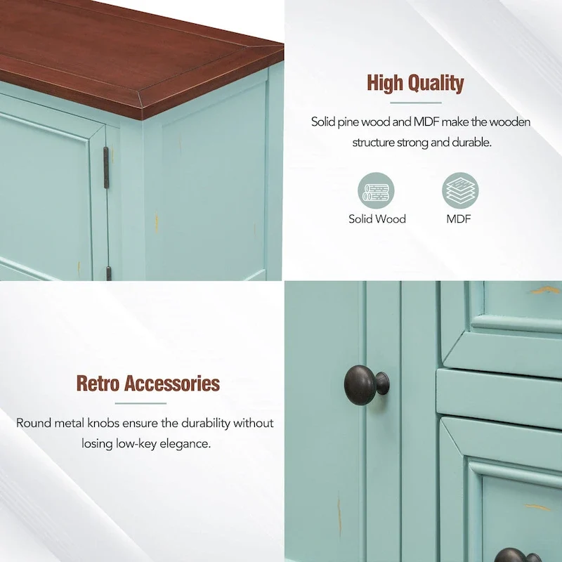 Retro Sideboard Console Table with Drawers and Bottom Shelf