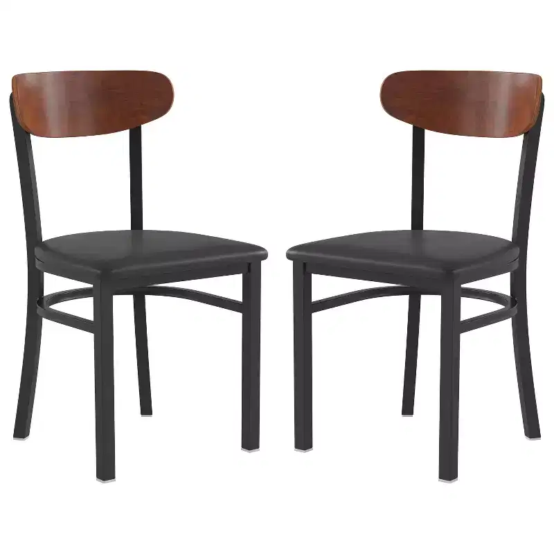 Emma and Oliver Industrial Dining Chair with Rolled Steel Frame and Solid Wood Seat - 500 lbs. Static Weight Capacity
