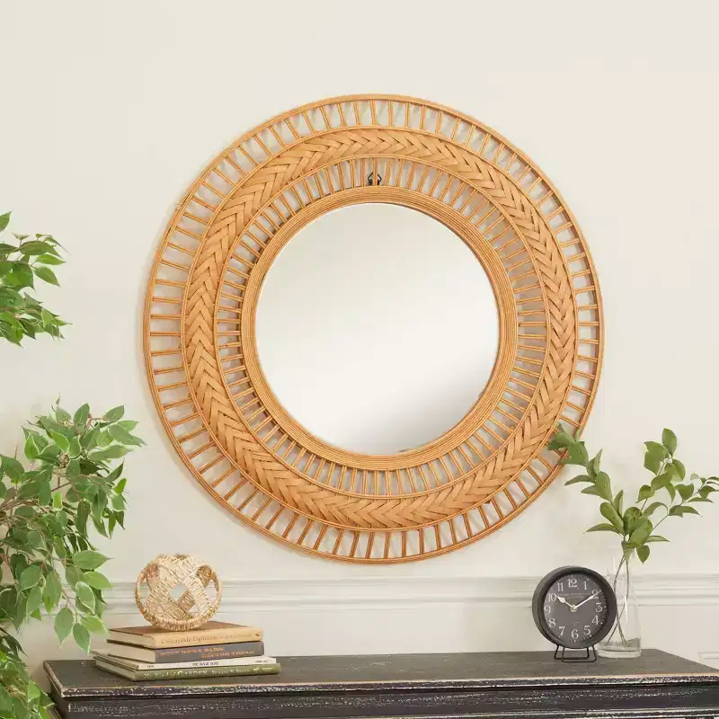 Metal Handmade Intricately Weaved Wall Mirror - Brown