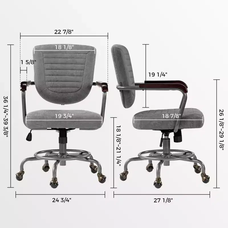 Cole, PU Leather Task Office Chair,27.12 D x 24.75 W x 36.25-39.37 H,Grey