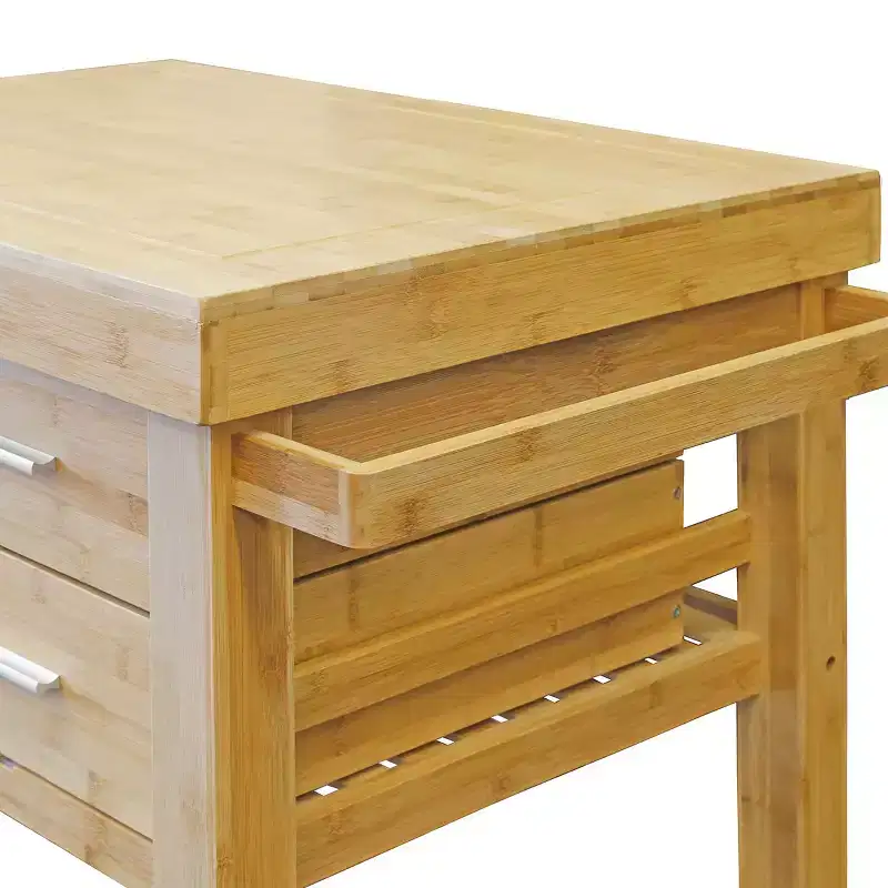 Home Aesthetics Rolling Bamboo Kitchen Island Cart Food Prep Trolley, with Towel Rack Drawers