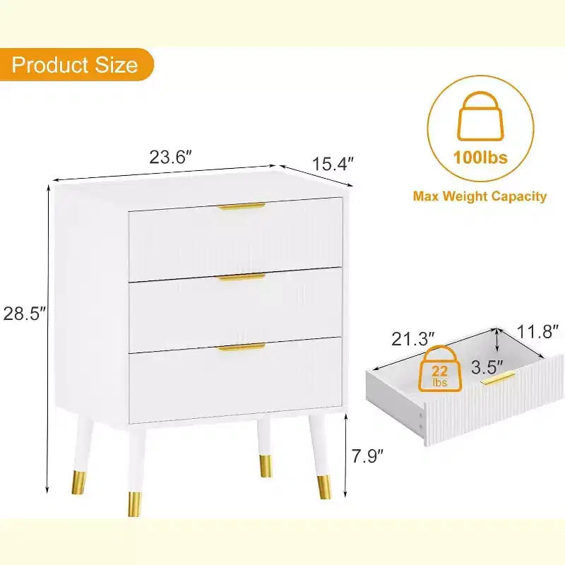 COZONY 3-Drawer Fluted Dresser, Modern Wood Storage Cabinet, Bedroom Chest Organizer with Anti-Tip 2 pcs with 2 boxs shipping