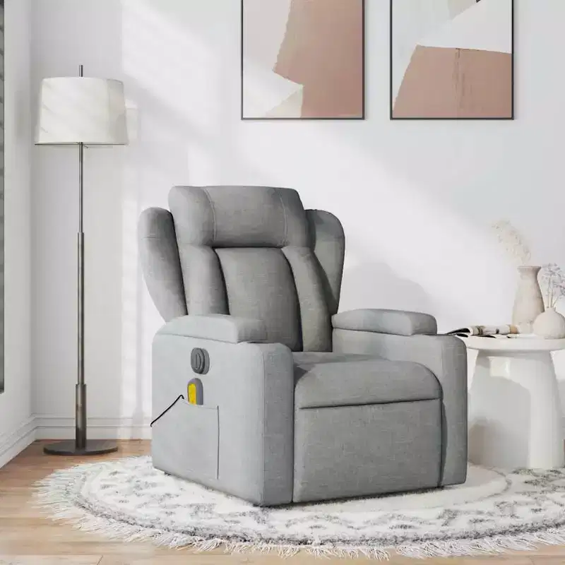 vidaXL Light Gray Fabric Recliner Chair - 6-Point Vibration Massage, Adjustable Backrest & Footrest