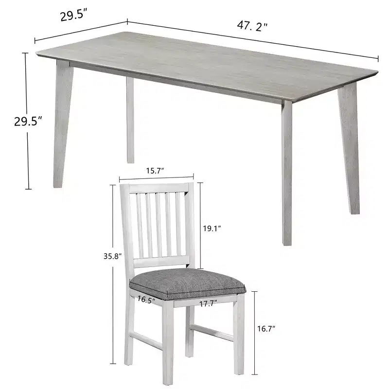 VECELO Farmhouse Style Dining Table Set, Rubber Wood Table and Upholstered Dining Chairs, Gray