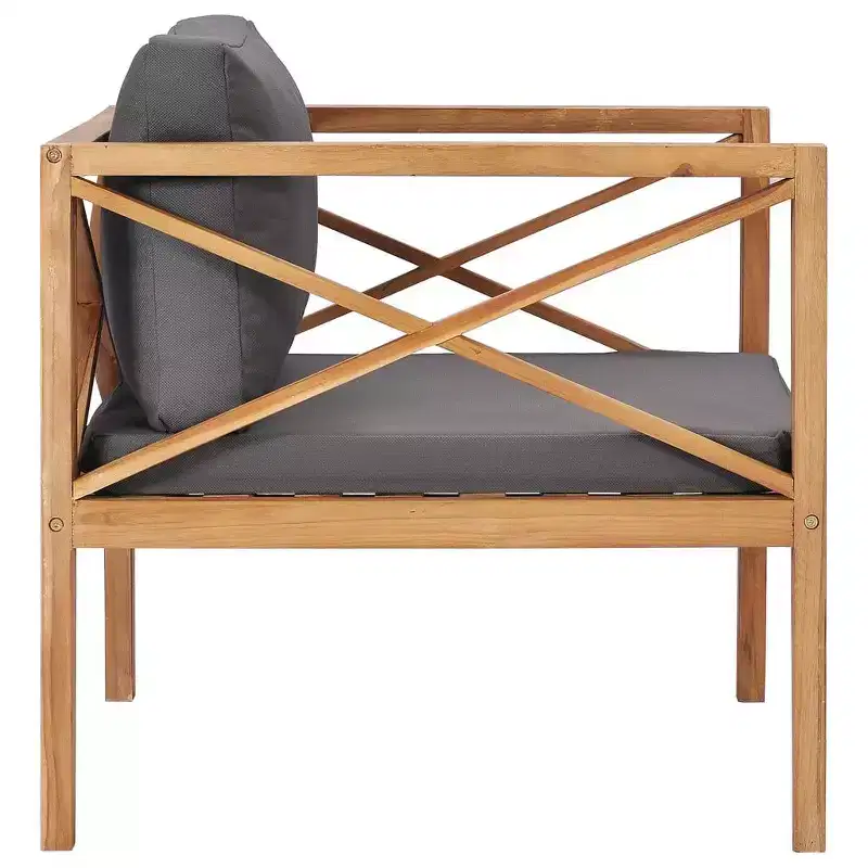 vidaXL Patio Chair Dark Gray, Teak Solid Teak Wood, Polyester Fabric