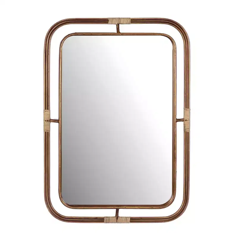 Metal and Rattan Mirror Brown