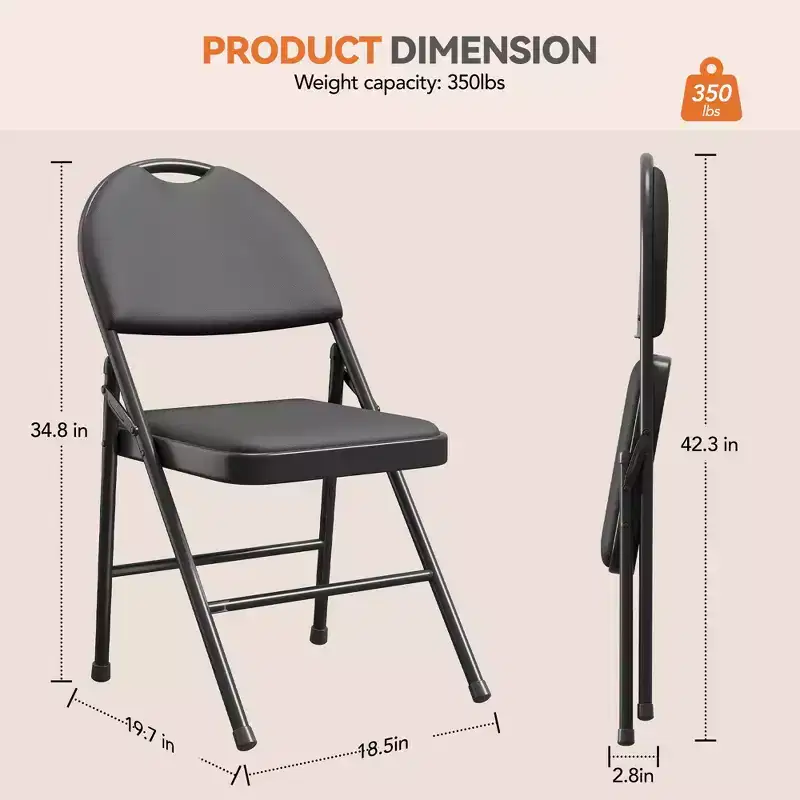 4 Pack Metal Folding Dining Chair Set  Thick Padded PU Cushion, Stackable & Space-Saving, Non-Slip Feet, Ideal for Home, Apartment, Office, Black
