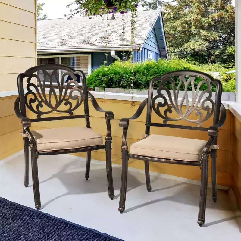 Karl Home | Metal Stackable Patio Dining Armchair with Cushion